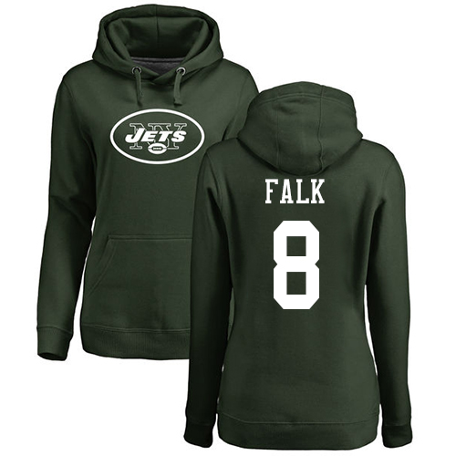 New York Jets Green Women Luke Falk Name and Number Logo NFL Football 8 Pullover Hoodie Sweatshirts